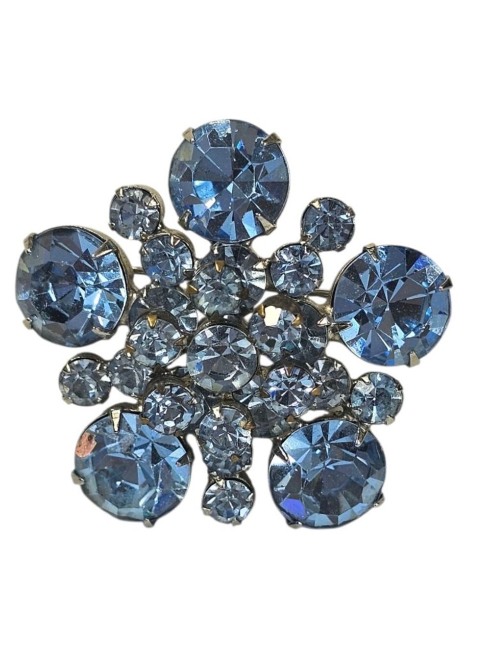 Blue Rhinestone Cluster Brooch Pin Sparkling Silver Tone Flower Design VTG - Picture 3 of 3